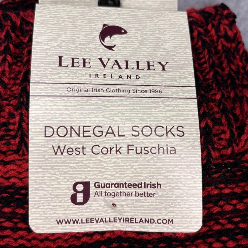 Lee Valley Ireland Donegal Fleece Lined Socks West Cork Fuchsia Red Black Large